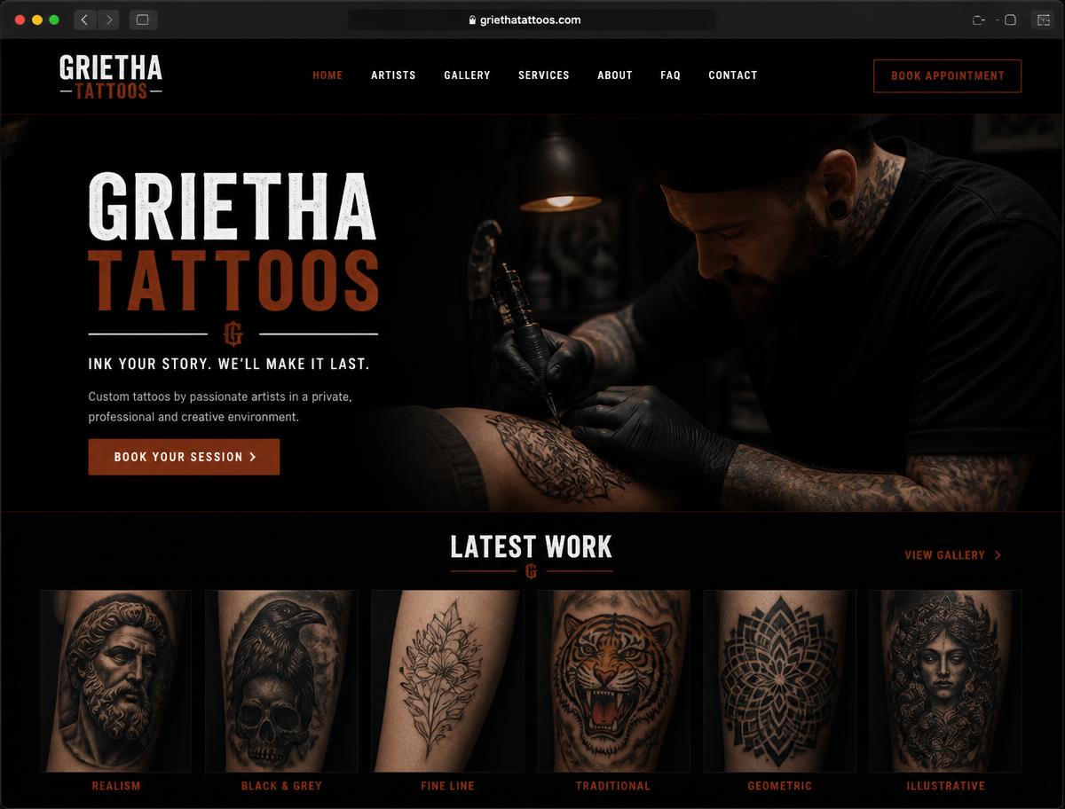 Web de Grietha Tattoos, estudio de tatuajes