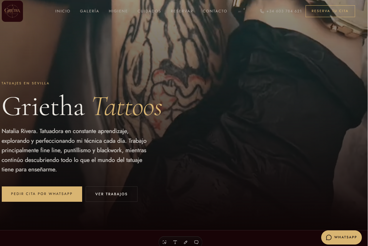 Diseño web Grietha Tattoos para estudios de tatuajes